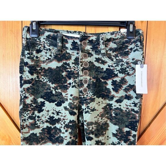 Anthropologie Pilcro Corduroy Pants Green Floral Button Fly High Rise Skinny 25 - Picture 3 of 10